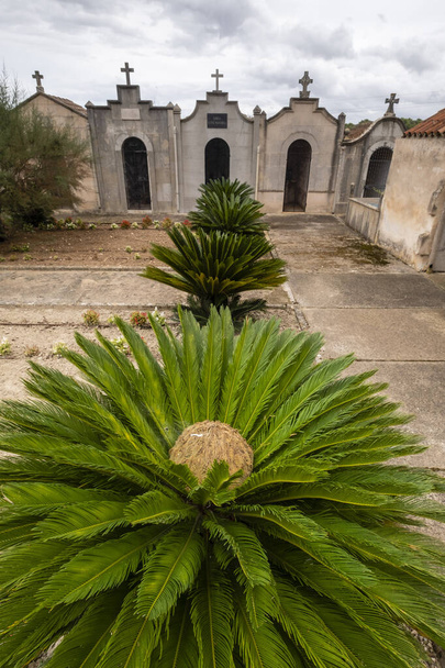 Familienpantheons mit Ziegeldach, Pina-Friedhof, Mallorca, Balearen, Spanien - Foto, Bild