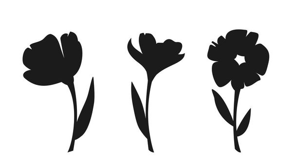 Flowers. Black silhouettes of flowers isolated on a white background. Set of vector illustrations - Vector, Image