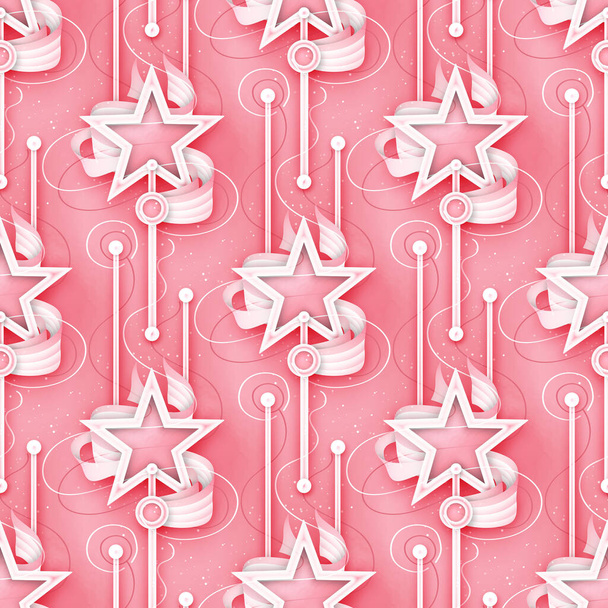 Endless Aesthetic Texture with Cute Magical Star Wands. Decorative Design for Prints, Fabrics, Wallpapers etc. Trendy Kids Print. Fantasy Seamless Pattern. Vector 3d Illustration - Вектор, зображення