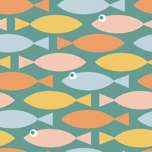 Seamless vector design with flat fish in the sea. - Vetor, Imagem