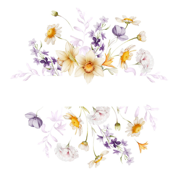 Floral frame with wildflowers on white background - Foto, immagini