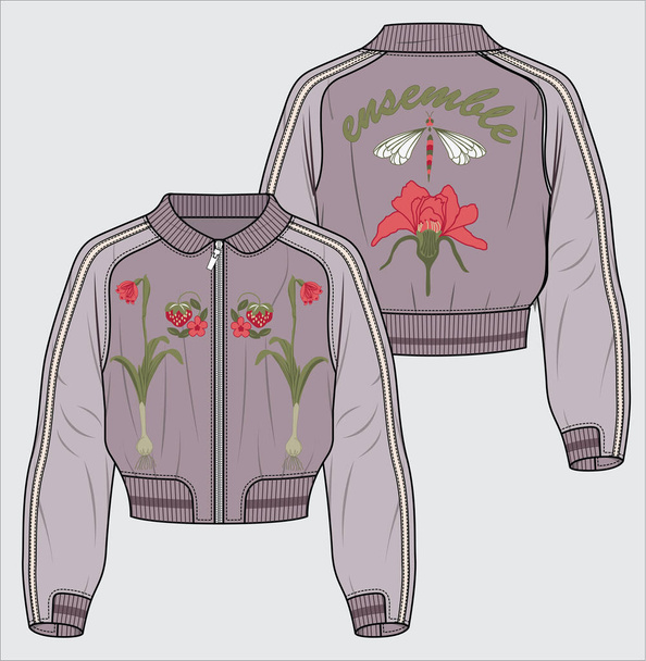 satin bomber jacket for women and teen girls in editable vector file - Vetor, Imagem