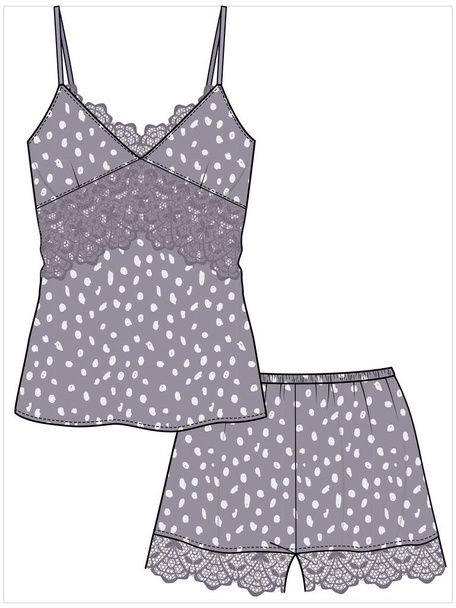 WOMENS CAMI AND SHORTS MATCHING NIGHTWEAR SET IN EDITABLE VECTOR FILE - Vecteur, image