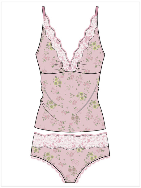 WOMENS CAMI AND PANTY LACY MATCHING NIGHTWEAR SET IN EDITABLE VECTOR FILE - Vektör, Görsel