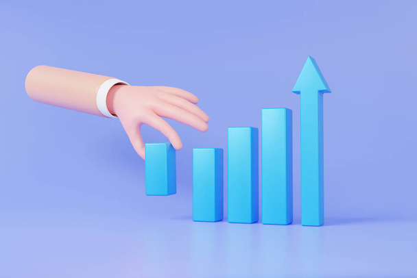 Мультфільм рука бізнесмен тримає фінансову статистику бізнесу фінансів графік аналітики оптимізації розвитку інвестицій. зростання цілі Зростання майбутньої концепції стартапу. 3d ілюстрація рендеринга
 - Фото, зображення