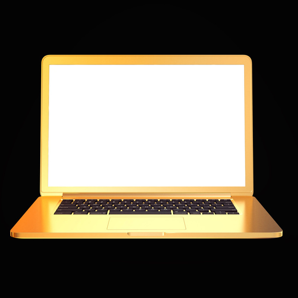 Golden laptop on a black  background  - Zdjęcie, obraz