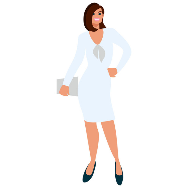 Bizneswoman pozowała. Charakter odnoszącej sukcesy osoby w ubraniu biznesowym. Ilustracja wektora w stylu płaskim - Wektor, obraz