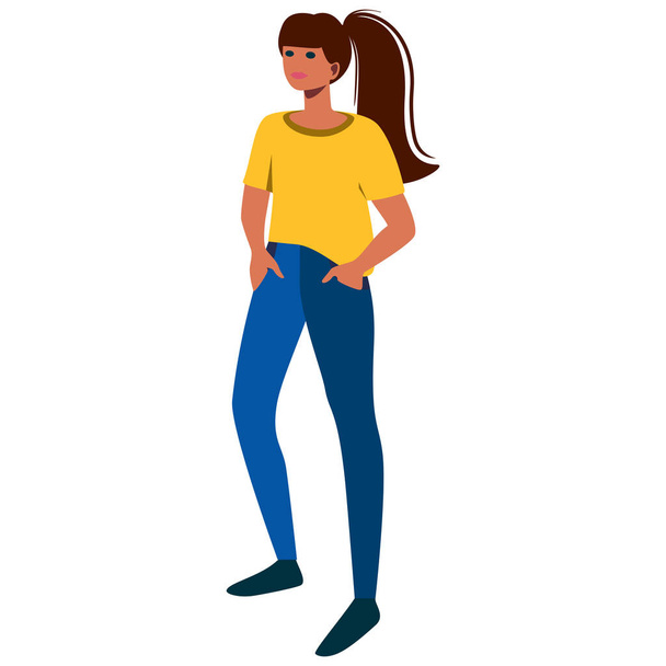 Woman posing. Young Woman Full Length Wearing Casual Clothes. Vector illustration in Flat style - Vettoriali, immagini