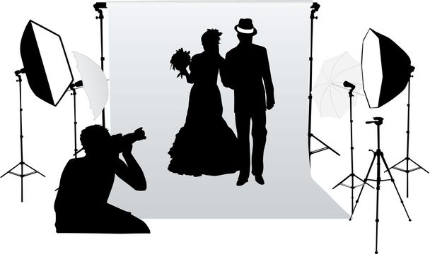 Wedding photo session in a professional studio - Wektor, obraz