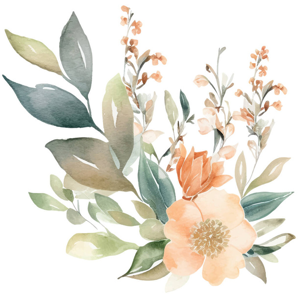 Illustrazione floreale dipinta a mano ad acquerello. Elementi decorativi floreali isolati su sfondo bianco - Vettoriali, immagini