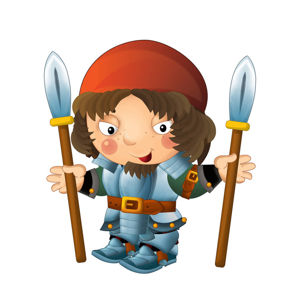 cartoon scene with medieval happy knight in armor isolated illustration for kids - Φωτογραφία, εικόνα