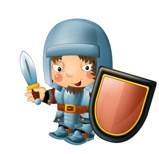 cartoon scene with medieval happy knight in armor isolated illustration for kids - Φωτογραφία, εικόνα