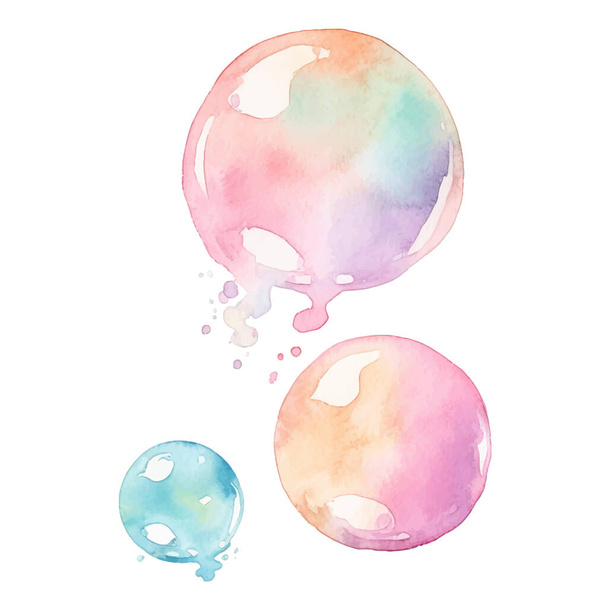 Мильні бульбашки Акварельні ілюстрації. Рука намальована барвиста векторна ілюстрація ізольована на білому тлі
 - Вектор, зображення