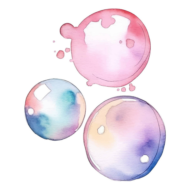 Burbujas de jabón Acuarela Ilustración. Ilustración vectorial colorida dibujada a mano aislada sobre fondo blanco - Vector, imagen