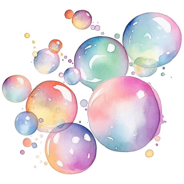 Мыльные пузыри акварельная иллюстрация. Красочная векторная иллюстрация на белом фоне - Вектор,изображение