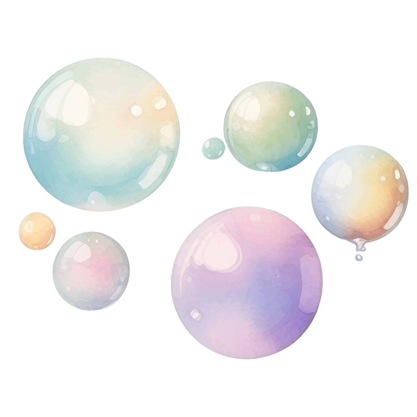 Zeepbellen Aquarel Illustratie. Met de hand getekend Kleurrijke vectorillustratie geïsoleerd op witte achtergrond - Vector, afbeelding