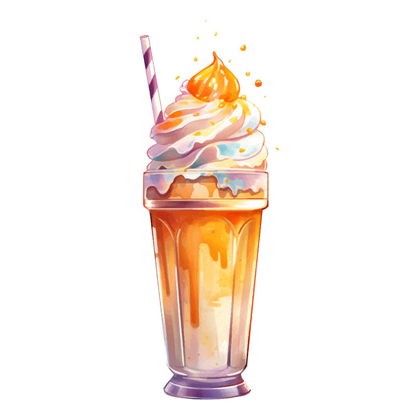 Refreshing Milkshake Watercolor illustration. Hand drawn vector illustration isolated on white background - Vector, Imagen
