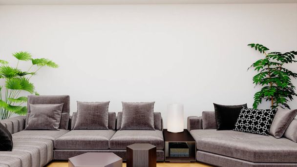 Amplios interiores luminosos modernos de lujo Salón ilustración de banner de maqueta Imagen generada digitalmente por computadora de renderizado 3D - Foto, imagen