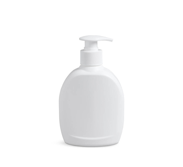Bottle of cosmetic product with pump dispenser on white background - Foto, afbeelding
