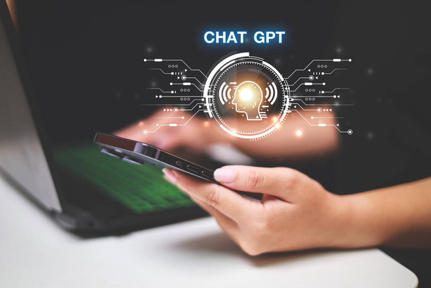 ChatGPT Chat с AI или искусственным интеллектом с использованием искусственного интеллекта и бота, разработанного OpenAI. - Фото, изображение