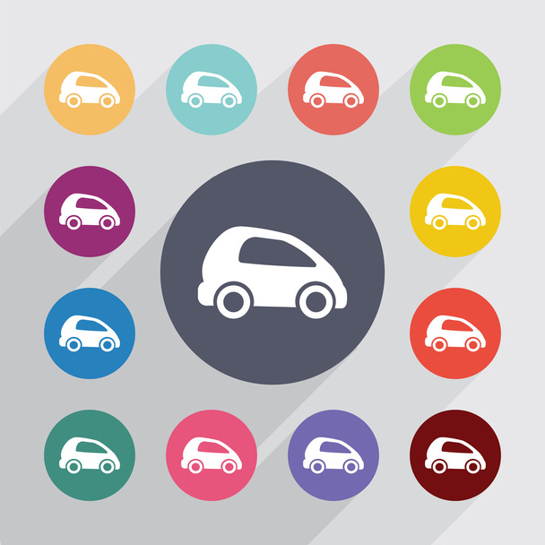 Mini autíčko kruh, ploché ikony se - Vektor, obrázek