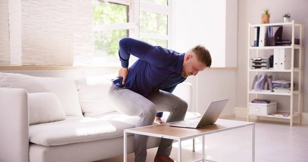 Neck Pain And Stress. Bad Posture At Computer In Office - Φωτογραφία, εικόνα
