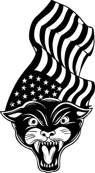 testa di pantera monocromatica con bandiera americana - Vettoriali, immagini