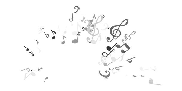 Wavy pattern of flying musical notes. Musical symbols for banner of festival, print design, melody recording, design back layers. Template musical notation symphony signs, notes for sound tune music - Vector, afbeelding