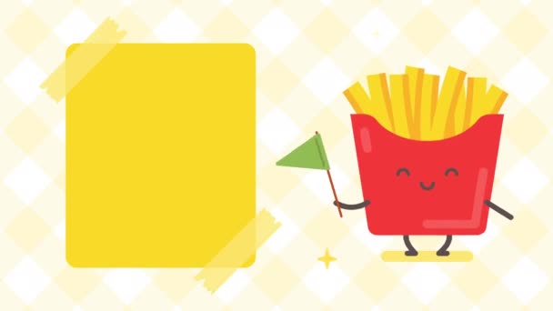 Bandeira vazia e personagem de batatas fritas segurando bandeira verde. Animação em loop - Filmagem, Vídeo