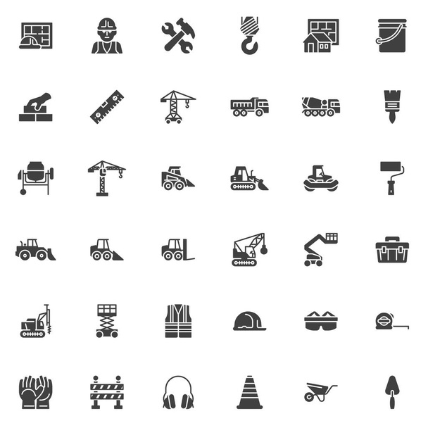 Building and construction vector icons set, modern solid symbol collection, filled style pictogram pack. Signs, logo illustration. Set includes icons as industrial machinery, safety equipment, tool - Vektor, Bild
