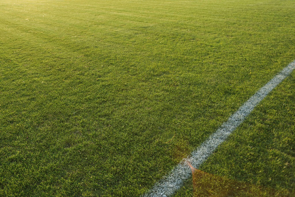 Галявина стадіону на футбольному полі під час заходу сонця. копіювання простору для тексту
 - Фото, зображення