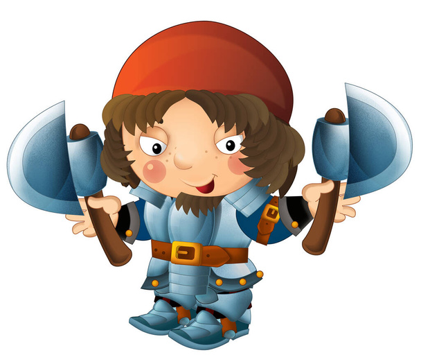 cartoon scene with medieval happy knight in armor isolated illustration for kids - Fotoğraf, Görsel