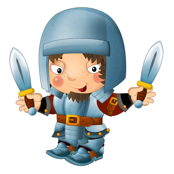 cartoon scene with medieval happy knight in armor isolated illustration for kids - Fotó, kép