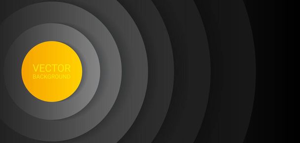 Concentric circles with shadows. Abstract dark background. Yellow in the center. Black circulars. Cut out paper. Vector graphic design - Vecteur, image