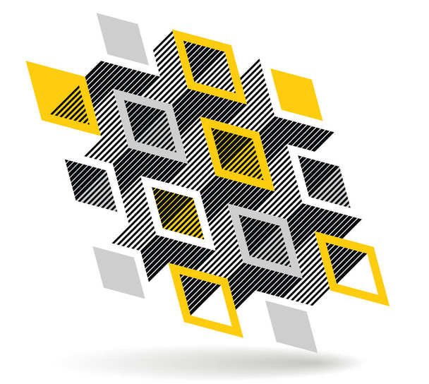 Black and yellow geometric vector abstract background with cubes and shapes, isometric 3D abstraction art displaying city buildings forms look like, op art optical illusion. - Vektor, kép