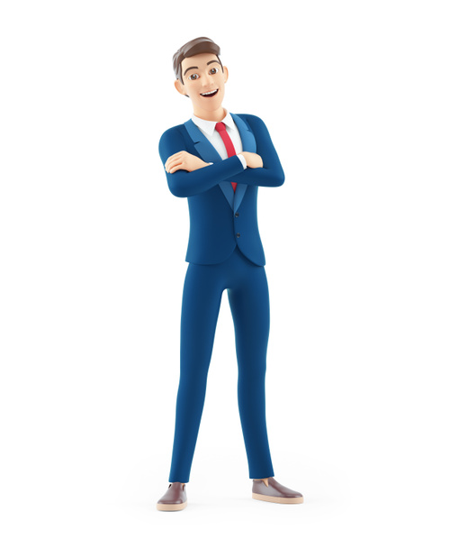 3d cartoon businessman arms crossed, illustration isolated on white background - Photo, Image
