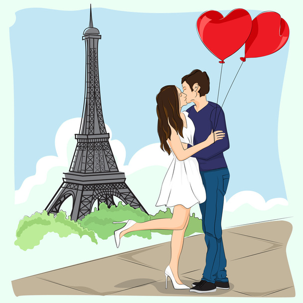 ζευγάρι στο Παρίσι - Διάνυσμα, εικόνα