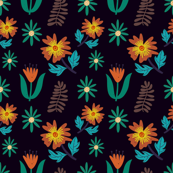 Boho flower leaf seamless pattern. Hand drawn background Cartoon vector stock illustration. EPS 10 - Vektor, Bild