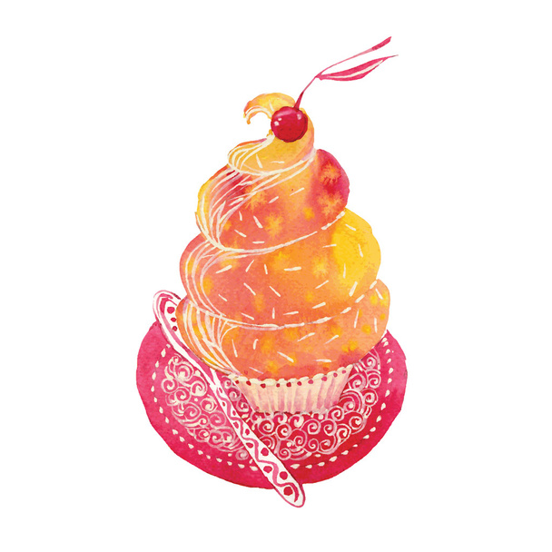 Cupcake with cherry - ベクター画像