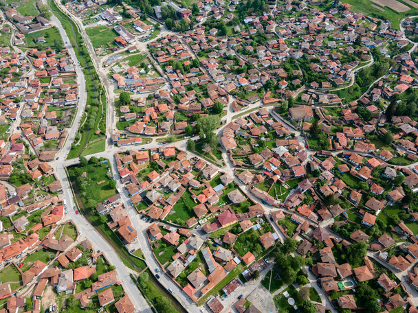 Aerial Spring view of historical town of Koprivshtitsa, Sofia Region, Bulgaria - Zdjęcie, obraz