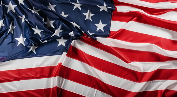 Bela bandeira de tecido dos Estados Unidos com cores originais. bandeiras de conceito - Foto, Imagem