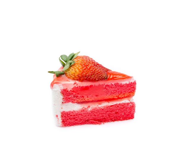 Strawberry piece of cake on white background, sweet dessert - Foto, Imagem