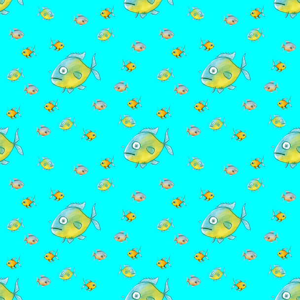 seamless pattern. Set with fish. Sea and river fish. Square image. - Foto, Imagen