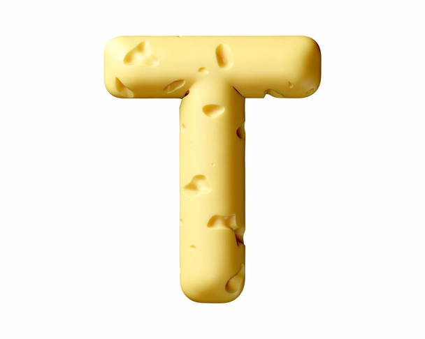 Letters made of cheese. 3d illustration of yellow alphabet isolated on white background - Foto, imagen