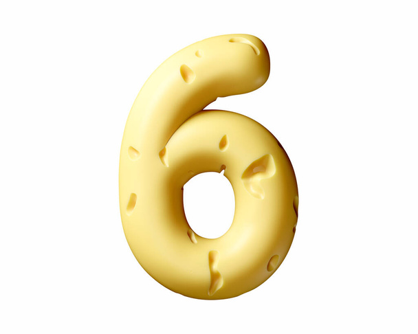 Digitos hechos de queso. 3d ilustración del alfabeto amarillo aislado sobre fondo blanco - Foto, imagen