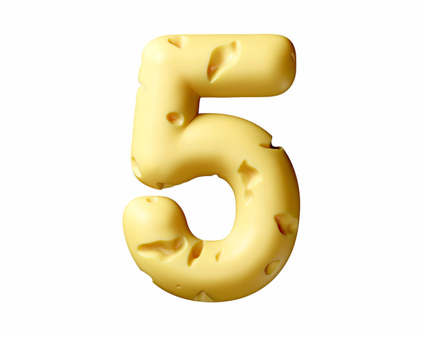 Digits made of cheese. 3d illustration of yellow alphabet isolated on white background - Fotó, kép