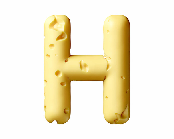 Letters made of cheese. 3d illustration of yellow alphabet isolated on white background - Foto, afbeelding