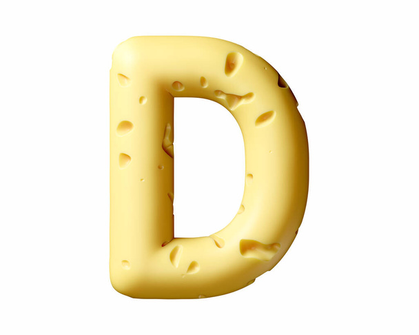 Letters made of cheese. 3d illustration of yellow alphabet isolated on white background - Fotó, kép