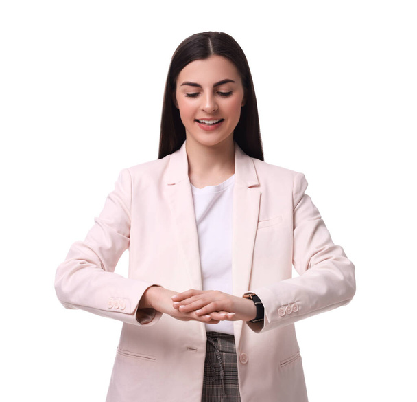 Beautiful young businesswoman posing on white background - Zdjęcie, obraz