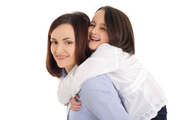 мать и дочь изолированы на белом - Фото, изображение